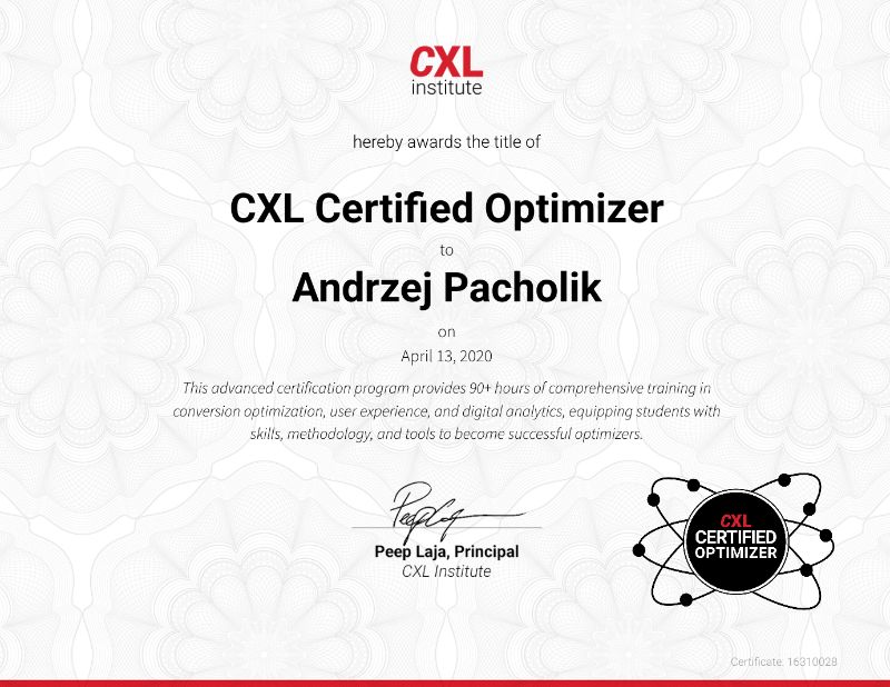 CXL Certified Optimizer certificate