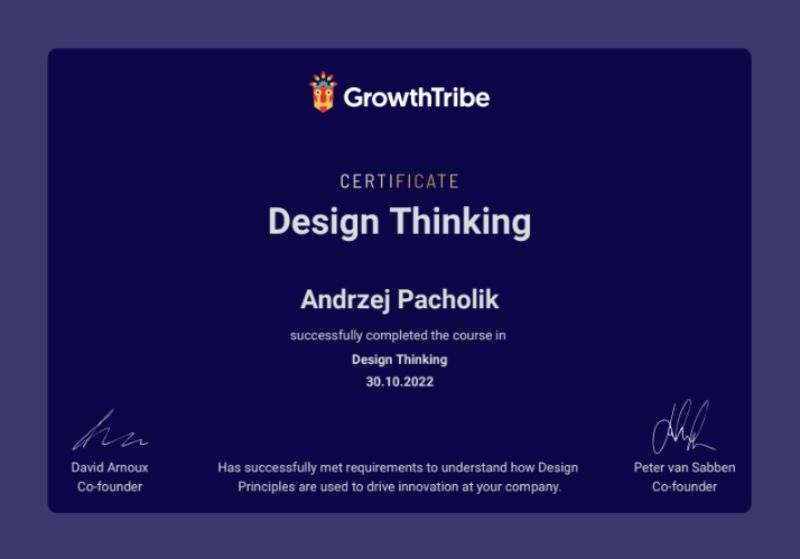 Growth Tribe Design Thinking certificate